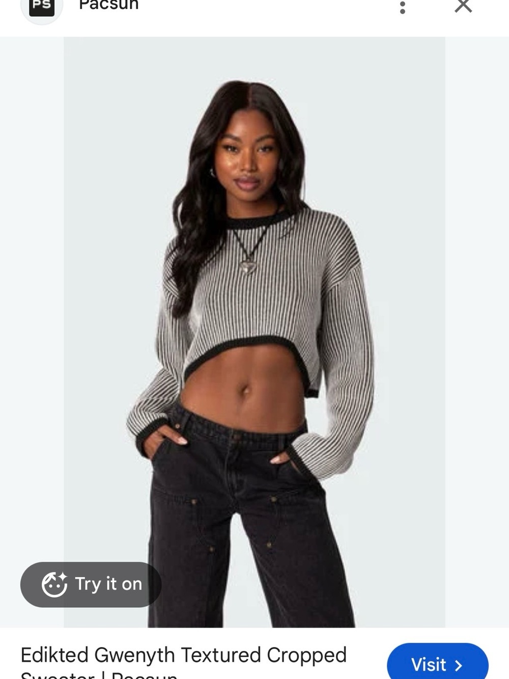 Edikted Black & White Striped Cropped Sweater